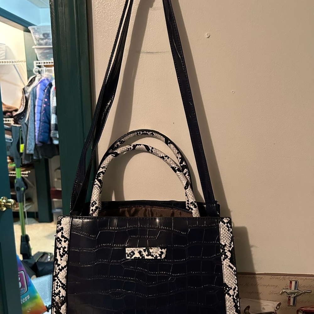 Black and White Shoulder Bag with Adjustable Strap